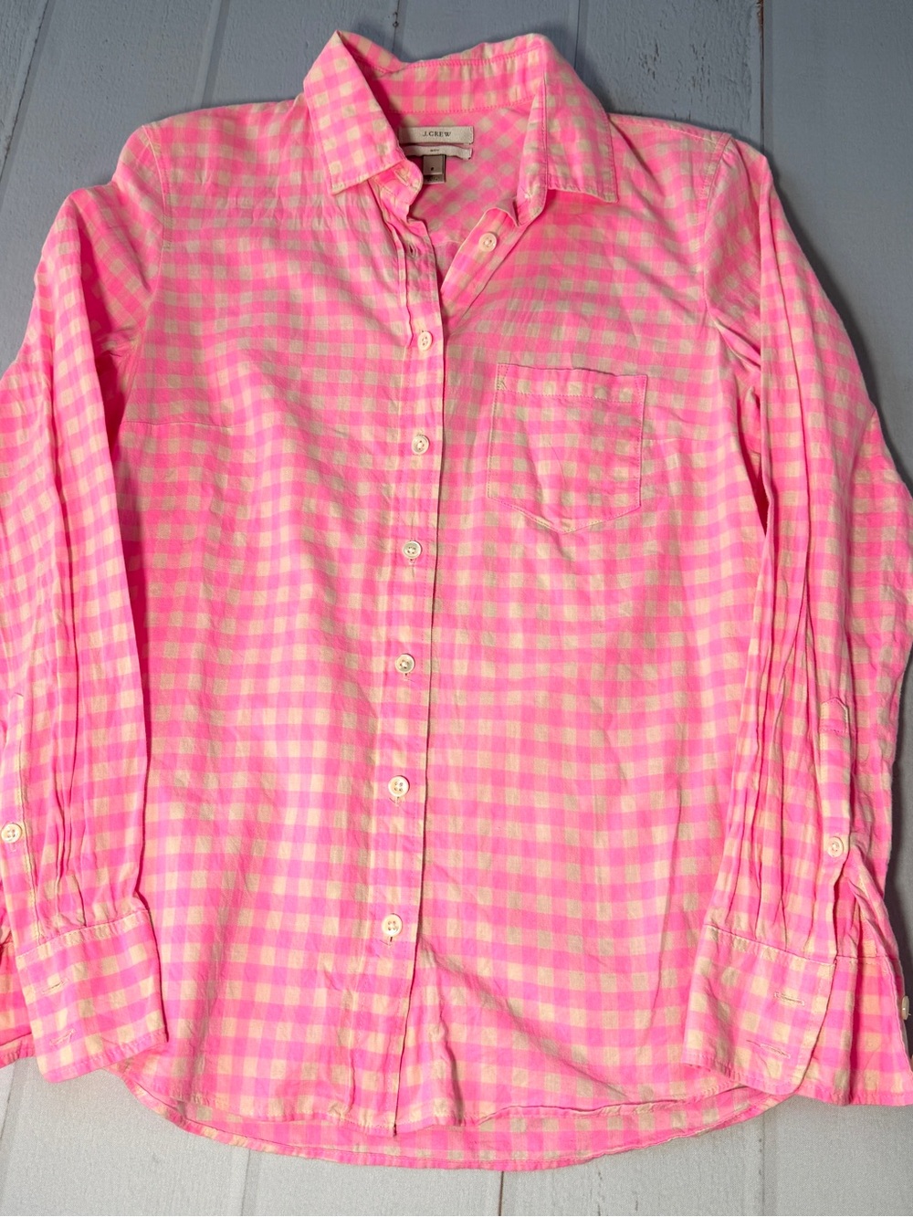 J.Crew Womenās Classic Fit Pink Gingham Button Down Shirt Size 2 Cotton - Picture 4 of 8